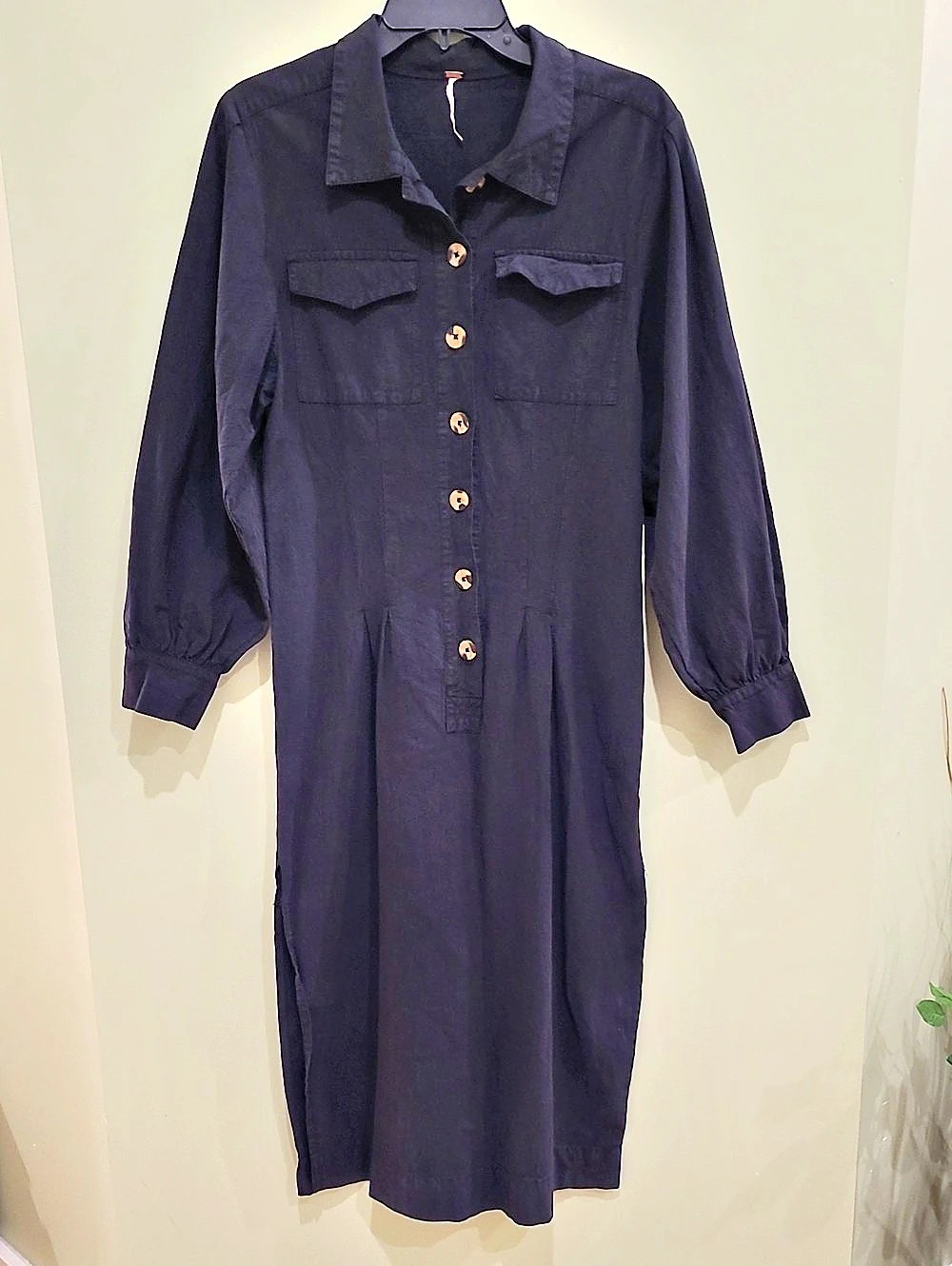 Free People Black Button Shirtdress Long Sleeve Midi Dress